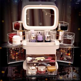 Storage Boxes Cosmetic Containers Makeup Organizer Box Dustproof Dresser Table Led Jewelry With Mirror