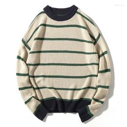 Men's Sweaters White Green Striped Men 2022 Winter O-Neck Knitwear Thick Streetwear Hip Hop Long Sleeve Oversized Sweater Harajuku