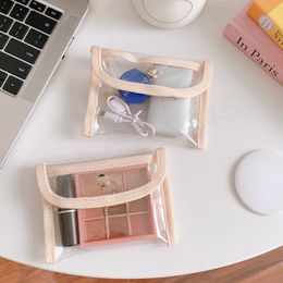 Transparent Simple Beige Coin Card Bag Small Storage Bag Multifunctional Lipstick Bags Portable Clutch Money Bag