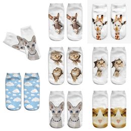 Socks Hosiery DeanFire Lovely Sublimation Women Ankle Socks Cactus Cats GIRAFFE 3D Cartoon Print Cotton Short Socks for Girls Ladies T221102