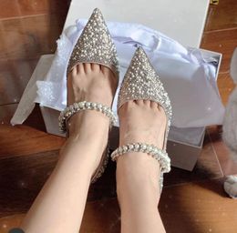 Perfect Bridal Sandals Mary Jane High Heels Women's Wedding Dress Crystal Pearl Strap Sexy Pointed Head Comfortable Fashion