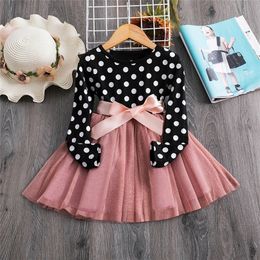 Girls Dresses Fall Polka Dots 3 6 8 Yrs Kids Evening Party Tulle Costume Full Sleeve Casual Clothes Toddler Bow Birthday 221107