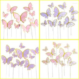 Party Decoration 10Pcs/Set Butterfly Cake Toppers Wedding Baking Supplies Birthday Cakes Painted Fairy Plug-in Card