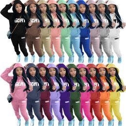 Winter Womens Two Piece Pants Sets Outfits Letter Printing Tracksuits Brushed Long Sleeve Hooded Pullover and Legging Bulk Item Wholesale Lots Clothing K10624