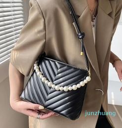 Cross Body Pearl Decoration Fashion Design PU Leather Women Shoulder Bags Stripe Pattern Crossbody Bag Female Woman