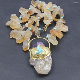 Pendant Necklaces GuaiGuai Jewelry Natural Yellow Citrines Topaz Rough Nugget Necklace Amethysts Turquoises Handmade For Women