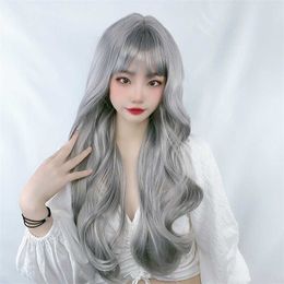 Hair Lace Wigs Fashion Wig Women's Long Curly Hair Air Bangs Granny Grey Head Cover