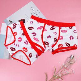 Briefs Panties 2pcs Fashion Couple Panties Set Mens Boxers Shorts Cotton Funny Sexy Kiss Lips Women's Underwear Love's Underpants T221108