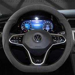 Steering Wheel Covers DERMAY Car Steering Wheel Cover Leather Suede for VW Golf 8 MK8 VIII Golf R Gti 2019 2020 2021 2022 Auto Accesorios T221108