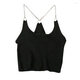 Women's Tanks ITOOLIN 2022 Summer Women Chains Spaghetti Tops Solid Candy Knitted Camis Ruffled Crop Sexy