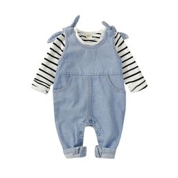 Rompers Citgeett Spring 0-18M born Infnat Baby Boy Girl Clothes Stripe T-shirt Bib Pants Overalls Romper Fall Autumn Set Outfit 221107