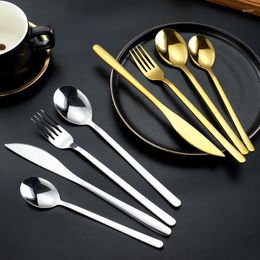 Dinnerware Sets Stainless Steel Korean Style Tableware Hand-polished Soup Spoon Fork Coffee Stirring Spoons Silver Dining Knife Cutlery Set