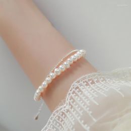 Strand Double-layer Sterling Silver Bracelet Ins Niche Design 2022 Women's High-end Birthday Gift Freshwater Pearl Jewelry