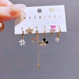 Hoop Earrings Trendy 6pcs Design Cute Cartoon Mouse Head Hand Pendant Ear Cuff Set For Women Jewelry