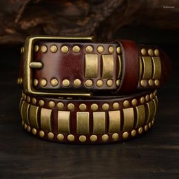 Belts Hip-hop Style Bronze Rivet Leather Stylish Hard Pants Belt Antique Gold Old Rock Fashion Trendy Retro Metal