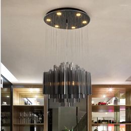 Ceiling Lights Black Post-modern Crystal Chandelier Restaurant Light Round Luxury Led Lamp Bedroom Study Lighting