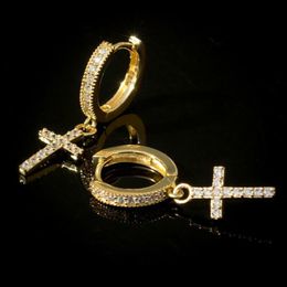 Unisex Fashion Earrings Huggie 18K Gold Plated CZ Cross Hoops for Men Women Nice Jewelry Gift