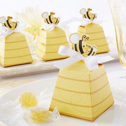 Gift Wrap 50pcs/lot Baby Shower Favor Candy Box Baptism Christening Birthday Honey Bee With Bow Tie