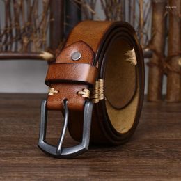 Belts 3.8CM Genuine Leather Male Belt Black Pin Buckle Pure Cowhide Retro All-match Strap Casual Jeans Soft Brown Luxury