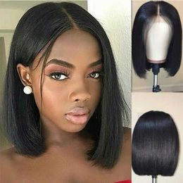 Hair Lace Wigs Wig Female Black Short Straight Bobo Wave Head High Temperature Silk Chemical Fiber Hair Button Net Cover