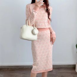women two piece dress fashion designer dress onepiecedress suit spring and autumn knitting long sleeved sweater slim sexy twopiece sets size sxl
