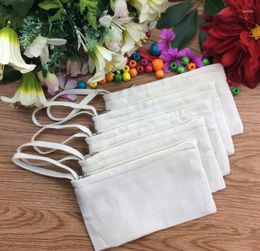 Storage Boxes White/Beige Blank Canvas Zipper Pencil Cases Pen Pouches Cotton Cosmetic Bags Makeup Mobile Phone Clutch Bag SN1927