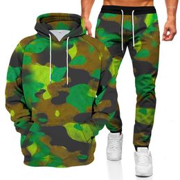 Men's Tracksuits 2023 Autumn Winter Camouflage Digital Print Hooded Sweater Set Graffiti Color Series Couple Leisure Sports Tracksuit Men