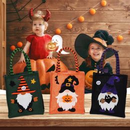 Gift Wrap Halloween Decorations Burlap Tote Bag Printed Cartoon Faceless Doll Candy For Home Decor Party Supplies