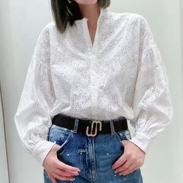 Women's Blouses Maj Spring Summer Women's Sweet Lace Vintage Hook Flower Hollow Ruffled Collar Elegant Casual Shirt French Friends Tops