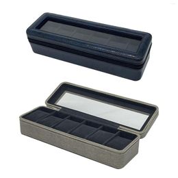 Watch Boxes Box Storage 6 Slot Showcase With Lid Display Case Holder Jewelry Organizer Dustproof Large For Men And Women