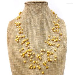 Pendant Necklaces 18-24 Inches Yellow Illusion 4-8mm Nugget Freshwater Pearl Multi-layered Necklace