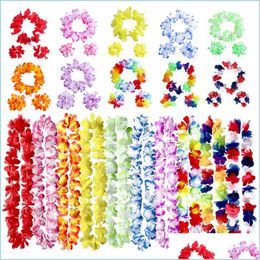 Decorative Flowers Wreaths 40Pcs Hawaiian Wreath Combination Set Flower Garland Necklace Bracelet Festive Seaside Party Accessorie Dhgph