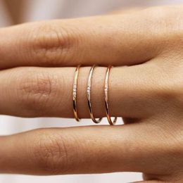 Cluster Rings Minimal Zircon Simple Tiny For Women 1mm Full Round Minimalist Thin Dainty Stacking Ring Fashion Jewellery 2022 Items KCR101