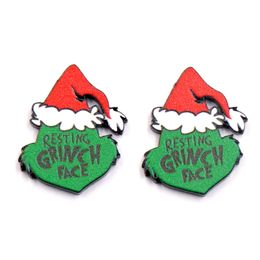 2022 Green acrylic Christmas Grinch earrings girls Christmas New Year birthday jewelry gift