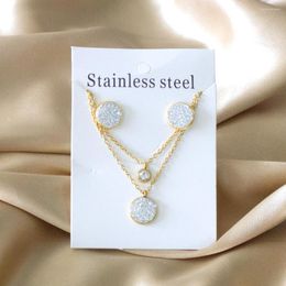 Necklace Earrings Set 2022 Round Zircon Muddy Double Layer Chain Gold Silver Color Pendant Jewelry For Women Wholesale