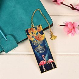 Flamingo Metal Bookmark Exquisite Ginkgo Leaf Pendant Painted Brass Bookmarks For Book Paper Clip Stationery Teacher Gift