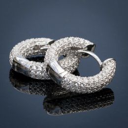 High Quality Huggie 18K Yellow White Gold Plated Full CZ Stone Hoops for Women Men Nice Jewelry Gift