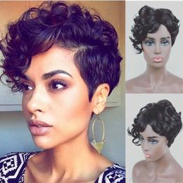 Hair Lace Wigs Men's and Women's Short Hair Black Small Curly Wig Head Cover