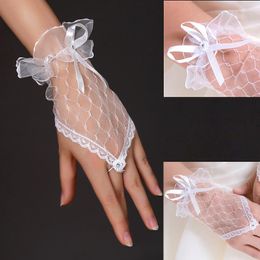 Party Supplies Lolita Wrist Cuffs Short Paragraph Rhinestone White Lace Mittens Bride Women Gloves Cosplay