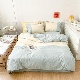Bedding Sets Blue Patchwork Washed Cotton Duvet Cover Set 4Pcs Ultra Soft With Zipper Men Boys Kids Bed Sheet Pillowcases