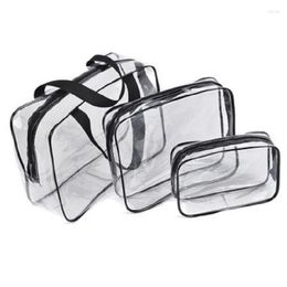 Storage Bags 3-piece Set Travel Transparent Cosmetic Bag PVC Women Zipper Clear Beauty Case Make Up Organiser Bath Toiletry Wash