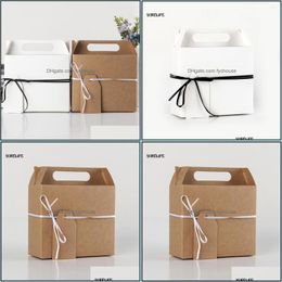 Gift Wrap Gift Wrap 20Pcs European Kraft Paper Box Wedding Candy Cake Packing Portable Case Big Size 14 5X6 5X16Cm With Card And Rib Dhyno