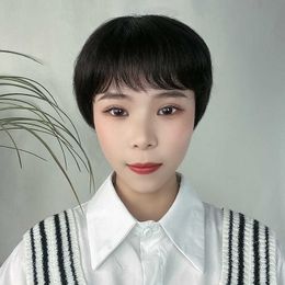 Hair Lace Wigs Wig Female Chemical Fibre Head Short Straight ffy Natural Middle Aged and Old M Hair Cover