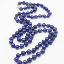 Chains 8mm Long Round Blue Lapis Lazuli Necklace Natural Stone Rope Chain Beads Neckwear Women Jewellery Making Design Alloy Clasp 36inch