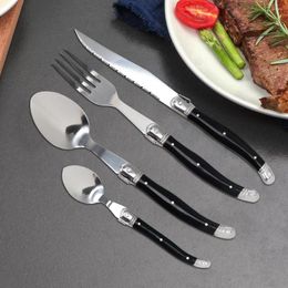Dinnerware Sets 16pcs Tableware Set Cutlery Stainless Steel Black Plastic Handle Dinner Flatware Fork Spoon Creative Steak Knife Gift