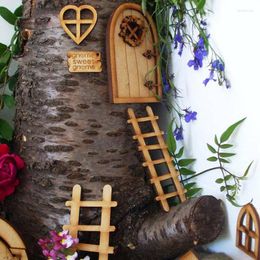 Garden Decorations Mini Fairy Gnome Door For Tree Hand Made Wooden Sculpture Statues Decor Outdoor 3D Elf House