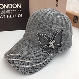 Ball Caps Baseball Cap For Women Big Butterfly Hat Denim Bling Rhinestone Snapback Casquette Summer Breathable Sun