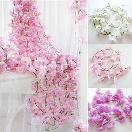 Decorative Flowers 200cm Sakura Cherry Rattan Wedding Arch Decoration Vine Artificial Home Party Decor Silk Ivy Wall Hanging Garland