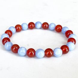 Link Bracelets MG1719 High Quality Womens Aquarius Zodiac Bracelet 8 MM Blue Lace Agate Carnelian Chakra Wrist Mala Natural Gemstone Jewellery