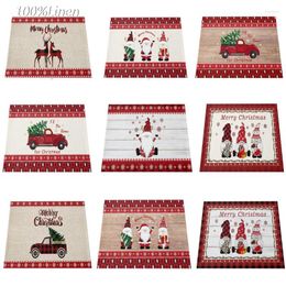 Table Mats TOP Christmas Faceless Gnome Tree Elk Printed Linen Place Mat Cloth Pad Cup Doilies Dish Dining Kitchen Placemat